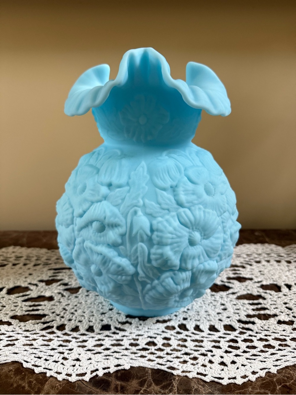 Vintage Fenton Baby Blue Poppy Ruffled Edge GWTW Lamp Shade Replacement